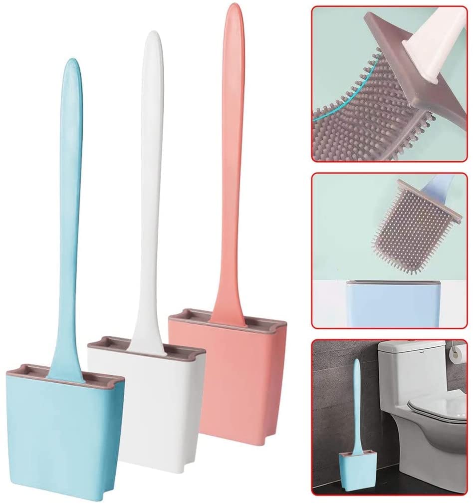 Cepillo de baño de Gel de sílice Sin callejones sin Salida para Lavar el Inodoro Cepillo de Silicona Tipo Colgante Cepillo de Limpieza Suave (Color: A) (B)