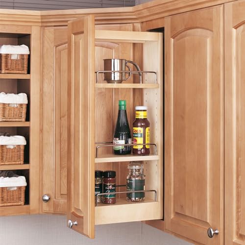 Image of Rev-A-Shelf Maple Pullout Organizer for Wall Kitchen Cabinets, Full Extension Slides & Adjustable Shelves, Min Opening Width of 5.5 inch, 448-WC-5C