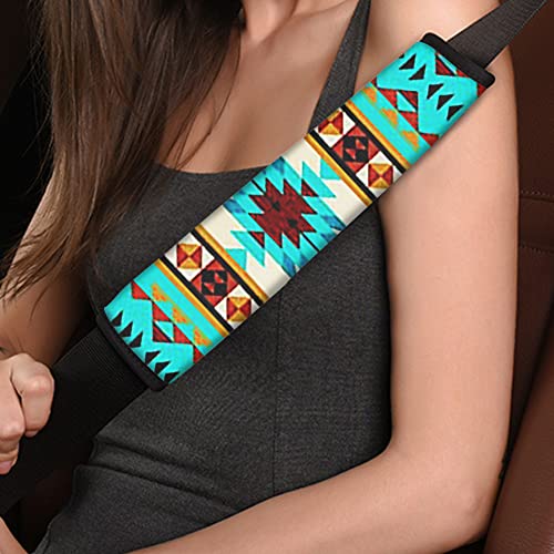 Glenlcwe Tribal Arican Aztec Style Native Boho Stripe Print Car Front Rear Seat Covers Full Set +Steering Wheel Cover+Safety Belt Shoulder Pads+Armrest Cover For Most Vehicles #TOP4