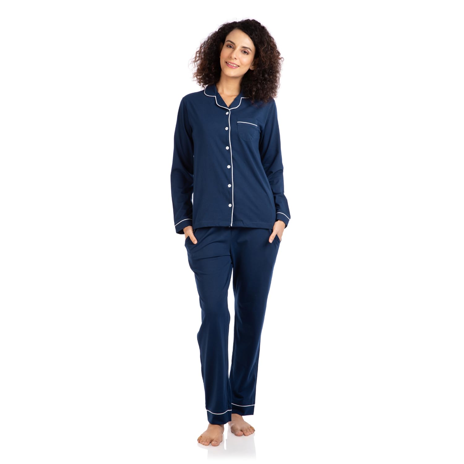 NITE FLITE Women Picasso Blue 100% Cotton Nightwear | Top and Pyjama Set NITE FLITE Women Picasso Blue 100% Cotton Nightwear | Top and Pyjama Set