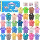 32 Pack Fluffy Mini Butter Slime Kit, Scented Putty Slime for Kids Party Favors, Birthday Gifts, with Cute Charms, Soft & Non-Sticky, Stress Relief Toy for Girls and Boys