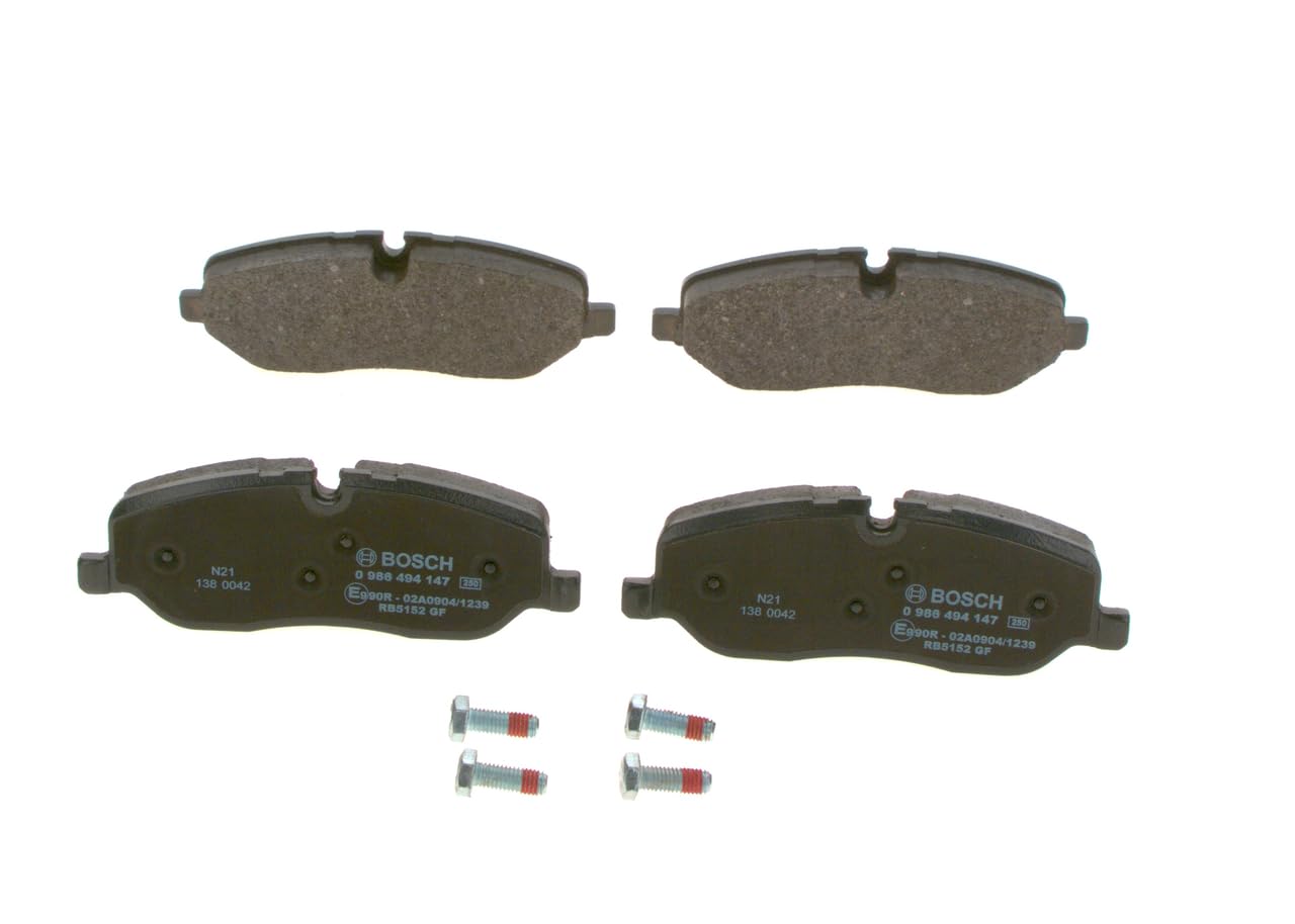 Bosch BP1058 - Pastiglie Freni Auto, Delantero - Calidad Bosch - Reducción de Ruido y Polvo - Certificación ECE-R90 - Sin Cobre - 1 Juego de 4 Pastillas - Con Accesorios