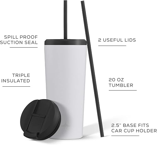 Vista 74 de JoyJolt Vaso aislado al vacío de 24 onzas con tapa y popote (2 de cada uno) vaso de acero inoxidable de doble pared al vacío, con forro de cobre