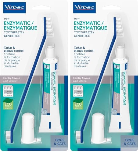 Image of Virbac C.E.T. Oral Hygiene Kit for Dogs | Poultry-Flavor Toothpaste | Fingerbrush and Pet Toothbrush,(Pack of 2)