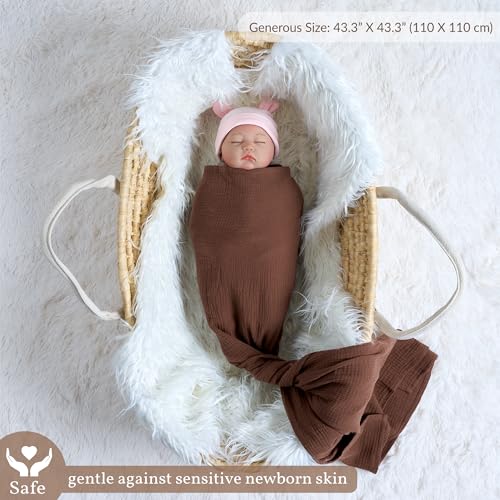 Image of Meracorallo Muslin Swaddle Blanket, 100% Cotton Receiving Blanket Soft and Breathable Swaddle Wrap for Baby Boys and Girls, Brown