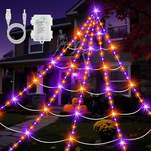 Etopgo Spinnennetz Halloween Deko Outdoor Lichterkette, 5m*6m 150LED...