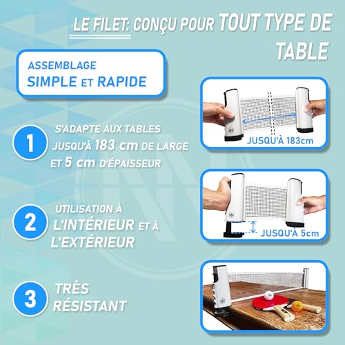 NIRBUN Ensemble de ping-Pong avec Filet Extensible, Raquettes de Tennis de Table Professionnelles, Balles de ping-Pong 3 étoiles, Filet de Tennis de Table réglable – vue 3