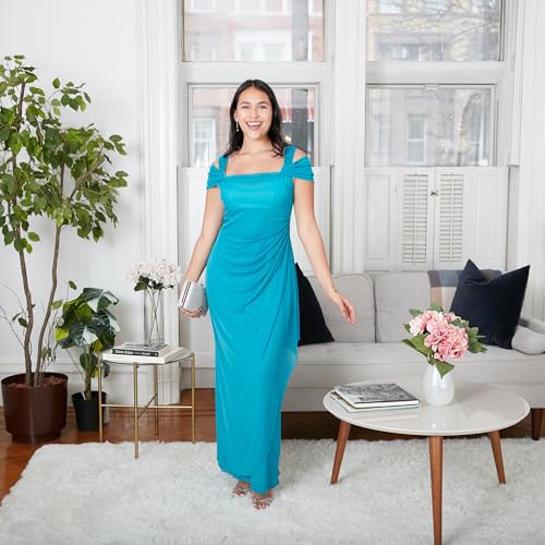 Image of Alex Evenings Women's Long Cold Shoulder Mother of the Bride Dress with Beaded Detail at Hip