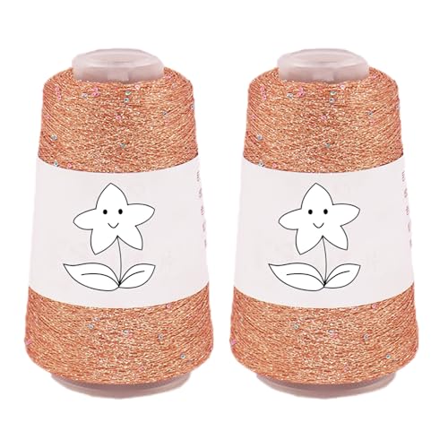 LONGJUN 2 Balls Accessory Lurex Yarn, Shining Glitter Metallic Knitting-in Yarn, Sequin Sparkle Thread for Knitting and Crochet Sweater Shawl 5000 Yards (Pink Orange), YYLP01