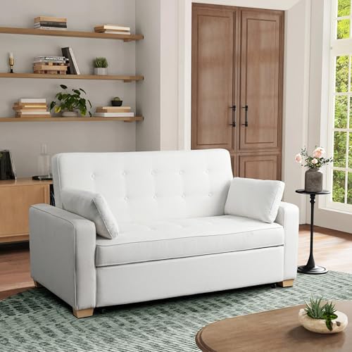 Serta Ainsley 72.6' Convertible Sleeper Sofa, Queen Size, Dreamcoil Comfort, Soft Woven Fabric, Oyster