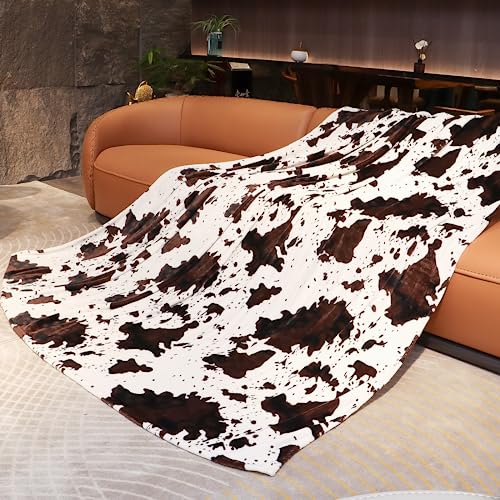 Image of Queen Blanket for Bed, Full Size Fleece Blanket for Couples Adults, Cow Print Decor for Bedroom Living Room, Western Farmhouse Style Large Soft Fuzzy Throws for All Season, 90x90 Inches