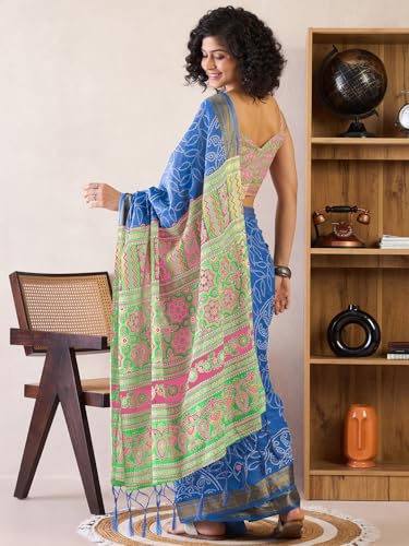 Image of SAREE MALL Women's Cotton Bandhani Printed Ready To Wear one Minute Saree With Unstitched Blouse