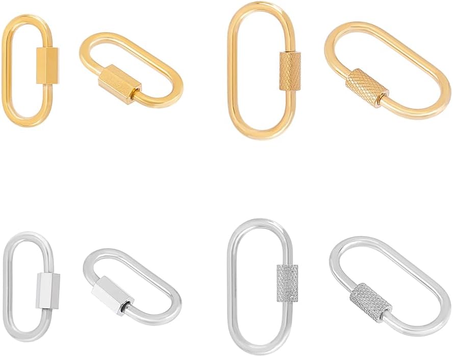 UNICRAFTALE 8Pcs 2 Colors Oval Screw Carabiner Lock 304 Stainless Steel Screw Locking Keychain Carabiner Clasp Metal Keychain Clip Hook 21~26mm Keyring Clasp for Jewelry Making Handbag DIY Accessory