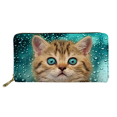 Preisvergleich Produktbild Showudesigns Geldbörse Clutch Tasche mit Geldklammer Pocket Katze blau Kreditkartenhalter