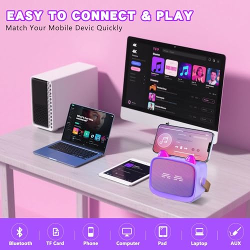 Image of ShinePick Mini Karaoke Machine for Kids with 2 Wireless Mics, Portable Bluetooth Speaker with 5 Magic Voice Effects & RGB Emoji LED Lights, Rechargeable Party Box Birthday Gift for Boys Girls (T99)