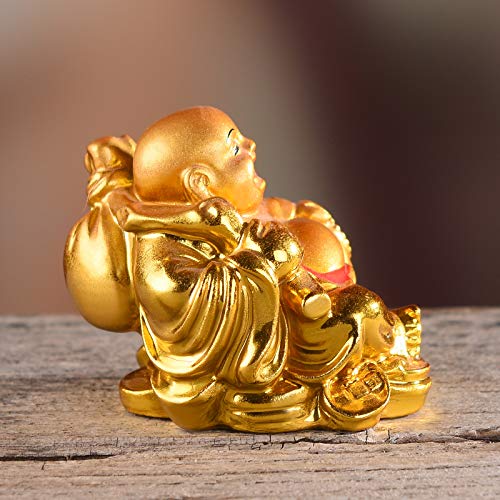 Estatua de Buda Risueño Feng Shui Resina Dorada 2.2 pulg miniatura 6