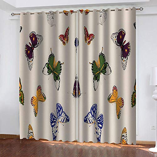 YTSDBB Rideaux Enfant Imprimé Papillon Bleu L 183 x H 160 cm 3D Impression Isolant ​Thermique Isolant ​phonique 90% Rideaux Occultant à Oeillets Douceur ​Rideau Chambre Garçon Fille Cover