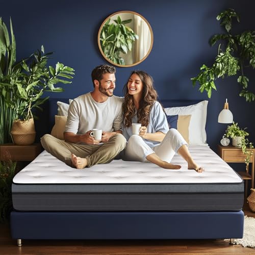 HHLongX Full Size Mattress 14 Inch Premium Hybrid Pocket Spring Mattresses for Back Stomach Sleepers in a Box with Memory Foam Medium Firm Reinforced Edge Support Pressure Relief Motion Isolation