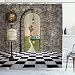 Alice in Wonderland Decorations by Ambesonne, Welcome Wonderland Black and White Floor Tree Landscape Mushroom Lantern, Polyester Fabric Bathroom Shower Curtain Set with Hooks, Multi