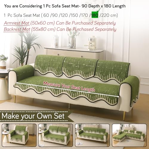 Image of HOKIPO Premium Supple Soft Wavy Sofa Cover Mat with Curve for 1 /2 /3 Seater and L Shape Sofa. Make Your Own Sofa Cover Set, Mat Length 90(D) x 180(L) cm, Green (AR-5977-GRN)