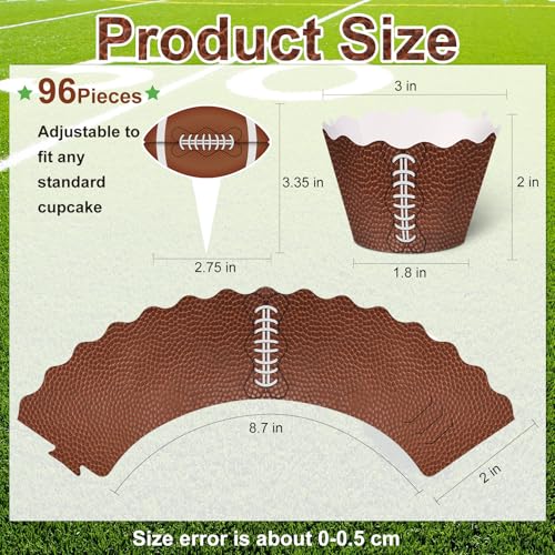 Nuenen 96 Pcs Football Cupcake Toppers and Wrappers Set Football Theme Cupcakes Decorations Sports Game Day Themed Cake Holders and Picks for Birthday Sport Party Decorations Supplies (Rugby) by Nuenen - Image 2