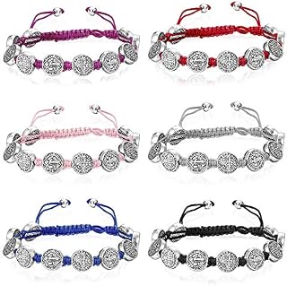 Finrezio 6 PCS Saint Benedict Cord Bracelets for Women Men Evil Protection Medal