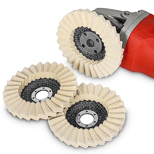 SI FANG Lot de 3 disques à lamelles en feutre de 125 mm - Pour meuleuse d'angle, verre, marbre, acier inoxydable