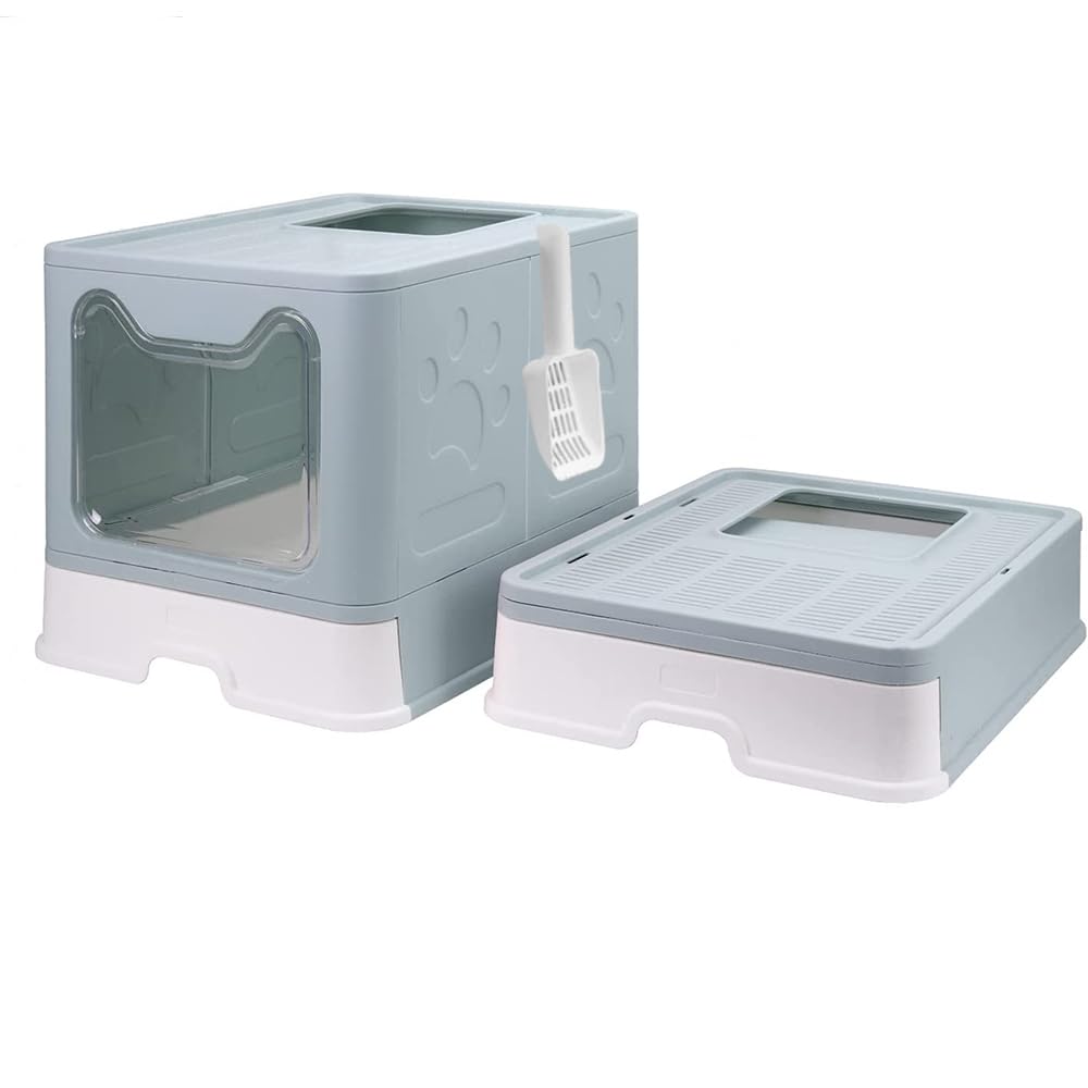 Grand WC pour chats XL pliable bac litière fermé grand chat bleu