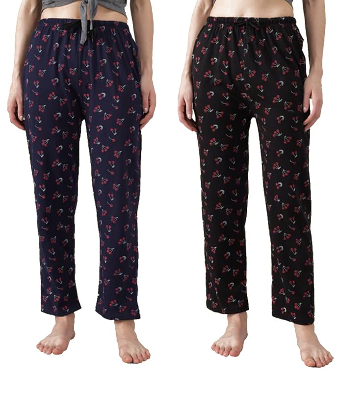 anixa Women's Cotton All Over Printed Pyjama/Track Pant, Casual Loungewear - (Set of 2)-picture-29