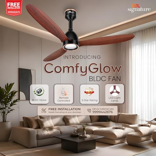 Image of RR Signature COMFYGLOW 1250mm BLDC Underlight Ceiling Fan with 100% Pure Copper Motor - 35W | 350 RPM High Speed | Remote Control & LED Light | 3 Light Modes | 3 Year Warranty - Mahogany