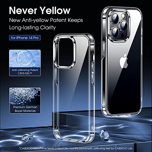 Casekoo For Iphone 14 Pro Case Upgraded Crystal Clear, [Never Yellow] [Exceed Mil-Grade Protection] Protective Shockproof Cover For Women Men Slim Transparent Iphone 14 Pro Phone Case 6.1 Inch, Clear #TOP1