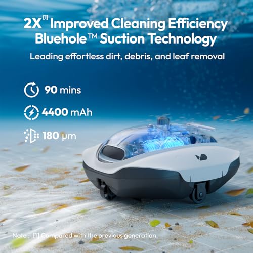 Image of BUBLUE Bubot 300P Coedless Pool Vacuum for Above Ground Pools, Robotic Pool Cleaner with Bluehole Suction, Dual Motors, DirtLock 2.0, Smart Sensor, Double Filtering, Up to 850 Sq.Ft, Light White