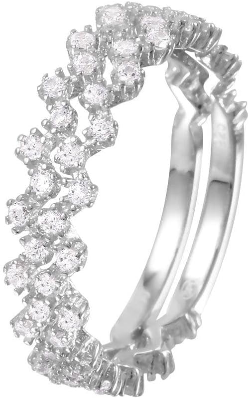 Rhodium Plated Sterling Silver 925 Zig-Zag Stackable Ring Band Sizes 5-9