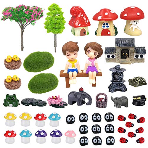 Trasfit 50 Stück Feengarten Zubehör Miniatur Pilz Haus Schildkröte Marienkäfer Künstlicher Baum Cover