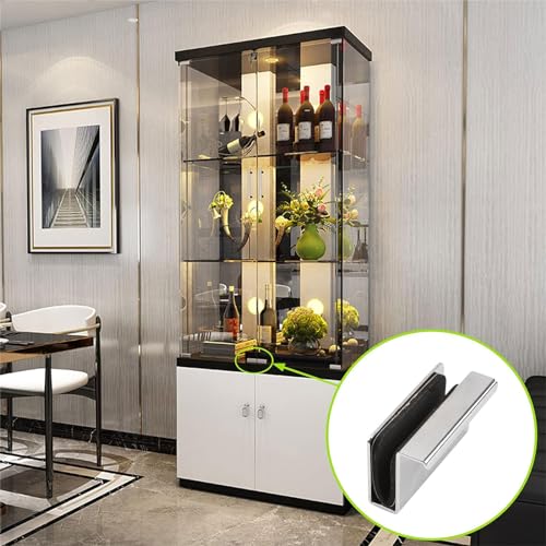 UFURMATE Glas-Fingerkantenzug, 4 Stück, Schrank-Finger-Ziehgriff, Glastür-Clips, Schrankriegel-Klemme, verdeckter Griff für Vitrinentür (Silber)