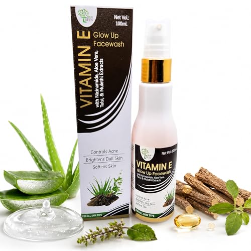 Four Trees Vitamin E Glow Up Face Wash | Controls Acne | Brightens Dull Skin | Softens Skin | For Men & Women | 100ml