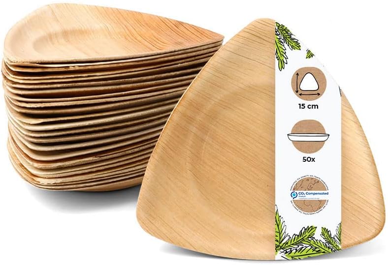 BIOZOYG Palmware - Sustainable Palm Leaf Plates Disposable Triangular Plates 15 cm 100% Compostable Party Plates Biodegradable Leaf Tableware Disposable Tableware Pack of 50