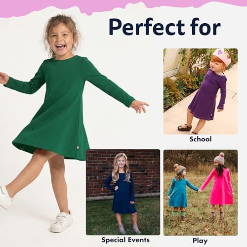 Image of City Threads Girls' 100% Cotton Long Sleeve Dress - Active Kids School, Playing, Parties - Made in USA