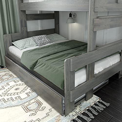 Max & Lily Modern Farmhouse Twin/Full Bunk Bed With Trundle, Driftwood #TOP3