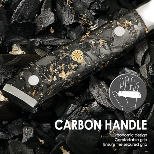 Home Safety Set di Coltelli da Cucina, 3 Pezzi, 67 Strati Acciaio Damasco, Coltello Chef, Santoku, Frutta, 12,4-20 cm, Professionale, Ergonomico - immagine 5