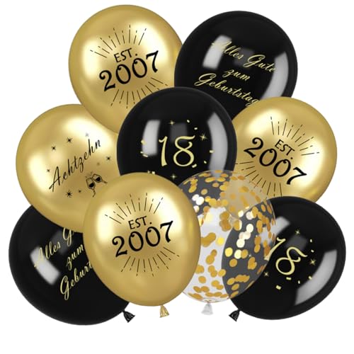 30 Stück Luftballons 18.Geburtstag Deko - Luftballons Schwarz Gold Deko für Junge Mädchen - Latex Druck Ballons, Konfetti Luftballons für Birthday Party Geburtstagsdeko (Schwarz Gold, 18)