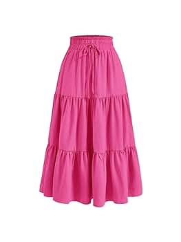 スカート RONRON SHEER LAYERED RUFFLE SKIRT PINK RR24CSK4000PK Women's 2024 Casual Maxi Long Skirt Knot Waist Ruffle Hem