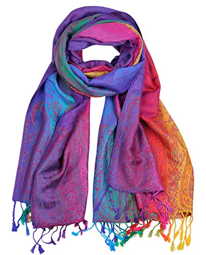 NYFASHION101 Elegant Colorful Paisley Soft Pashmina Scarf Shawl Wrap NBH1401Y - Light Rainbow