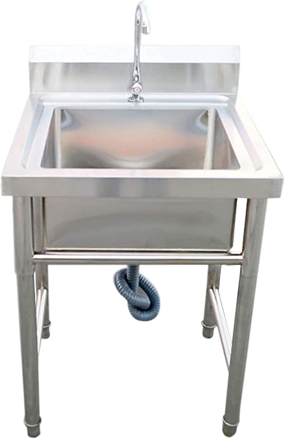 Simple Sink Household Wash Basin Stainless Steel Kitchen Sink Single Bowl with Hot and Cold Faucet for Commercial Laundry Bar Outdoor, 1Mm Thick