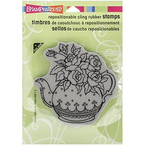 Stampendous Cling Stamp 4.75 x 4.5-inch, Teapot Posies, Transparent