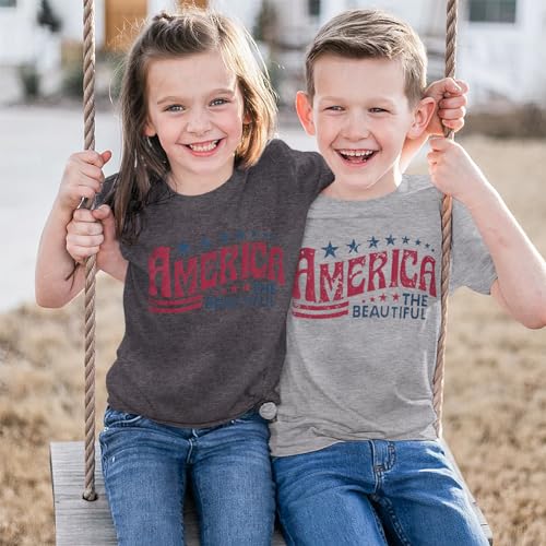 Image of IZYJOY Girl Boy 4th of July Shirt Kid America The Beautiful T Shirt USA Flag Star Stripes Patriotic Short Sleeve Tees Tops