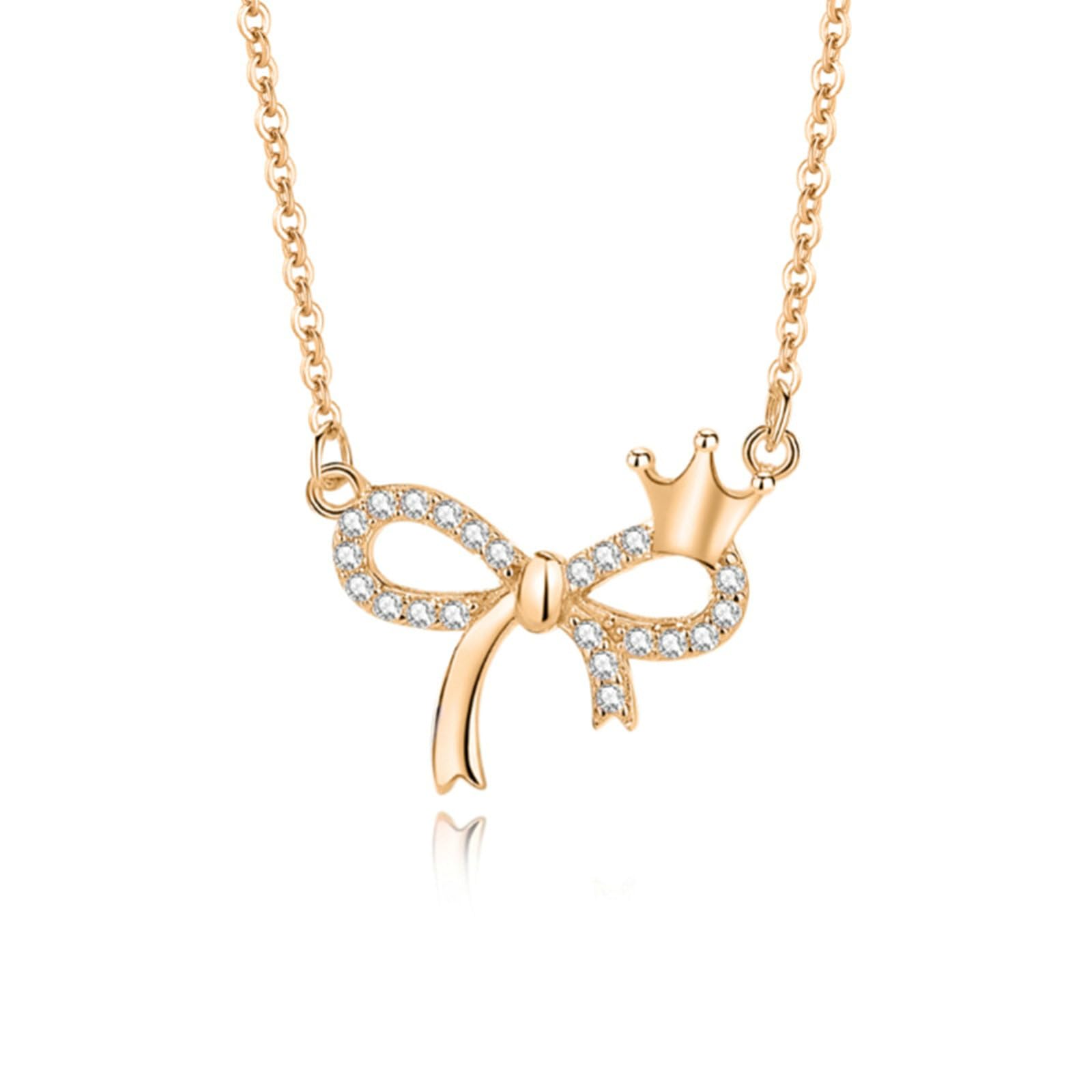 Łańcuszek damski z białego złota, prawdziwe 750 585 375, zawieszka charms kokardka z koroną i diamencikami naszyjnik damski 45 cm na wesele