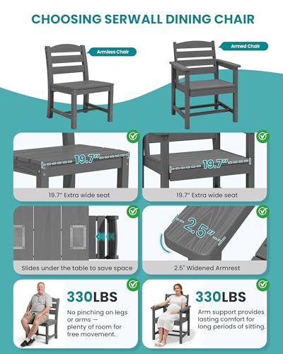 Image of SERWALL Outdoor Dining Set for 10, w / 2 Tables & 10 Chairs, Gray | All Weather Resistant HDPE Dining Sets for Patio, Garden, Backyard