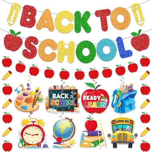 Back to School Banner Decorations Welcome Back to School Banner Decor for Classroom with Hanging Swirls NO-DIY Back to School Party Decorations