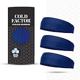 COLD FACTOR Cooling Headband for Women and Men – UPF 50+ Advanced Evaporative Comfort, Instant Cooling Sweatband for Outdoor Sports, Fitness, Yoga, Hiking, Running, and Workout – 3 Pack (Navy Blue)